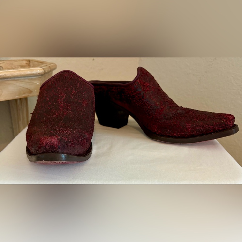 Donald J Pliner 25th Anniversary Red Distressed Leather Mule Square Toe SZ 7.5 - Picture 2 of 8